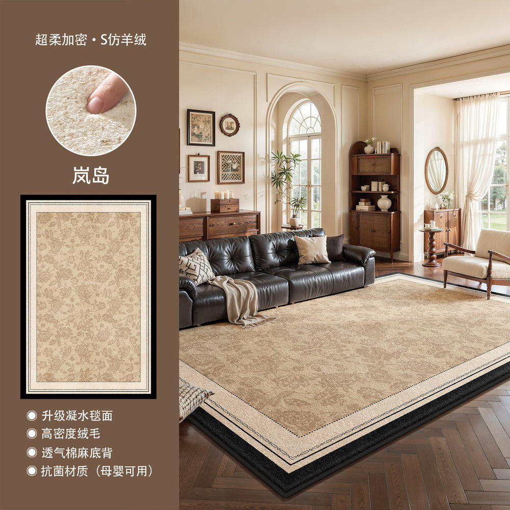 French retro style rug - vintage waterproof plush carpet for living room, bedroom, bedside, soundproof floor mat, coffee table area, full coverage