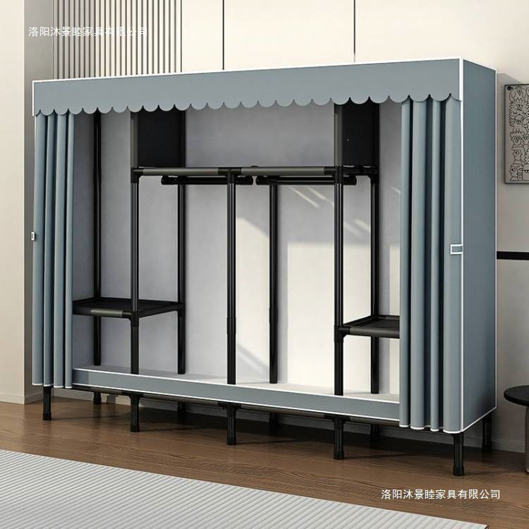 Simple wardrobe for home bedroom steel frame thickened and thickened steel pipe assembled cloth wardrobe rental room strong and durable cabinet