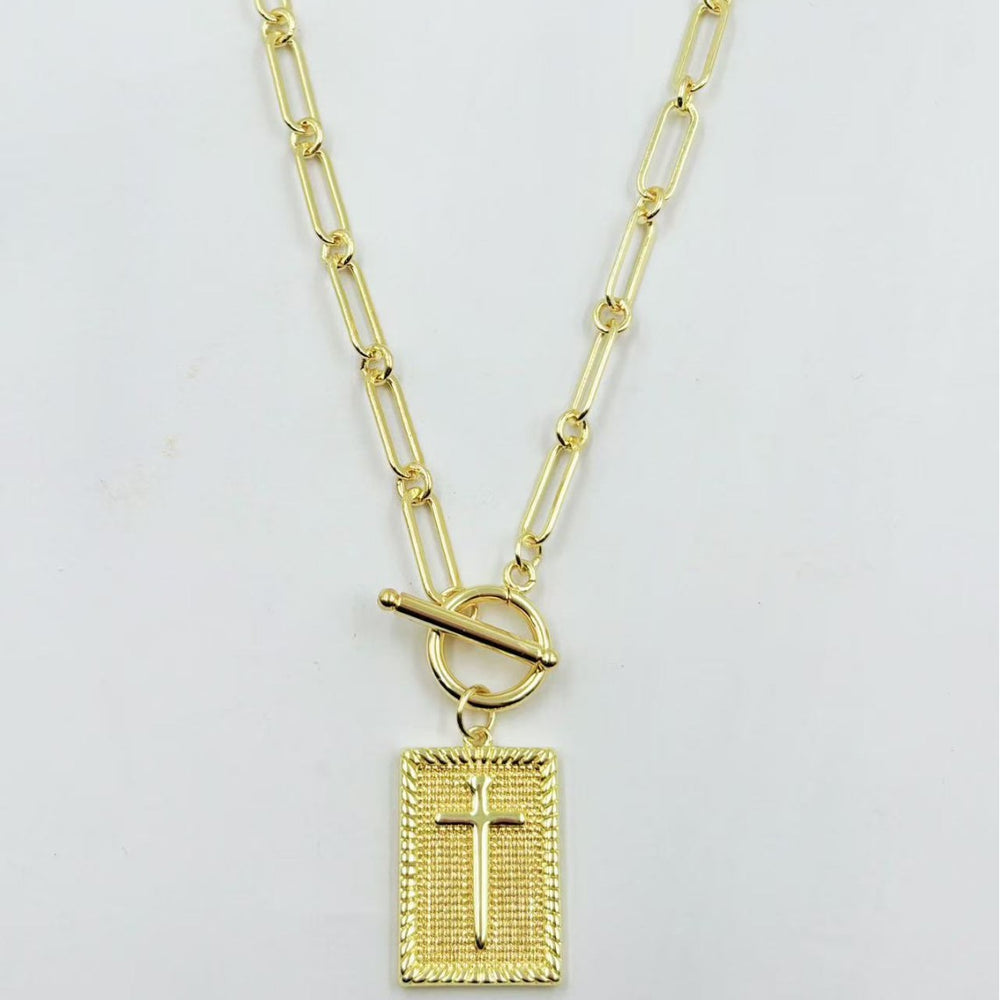 Tk european and american cross-border ins hip-hop trendy stylish ot buckle square brand flower pendant 14k gold-plated couple necklace
