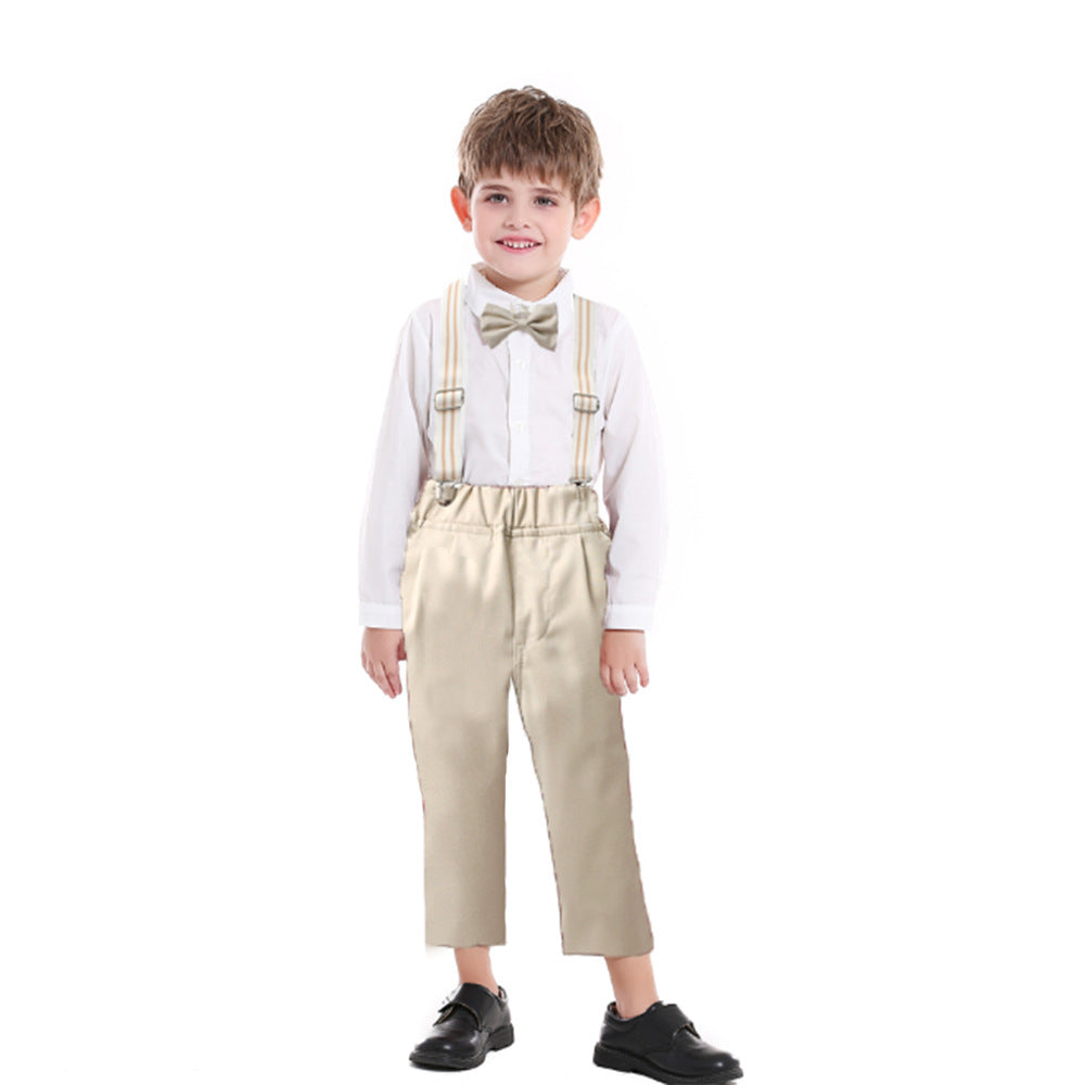 kidsautum new product kids clothing k-style boys suit cotton long sleeves white shirt overalls first birthday dress