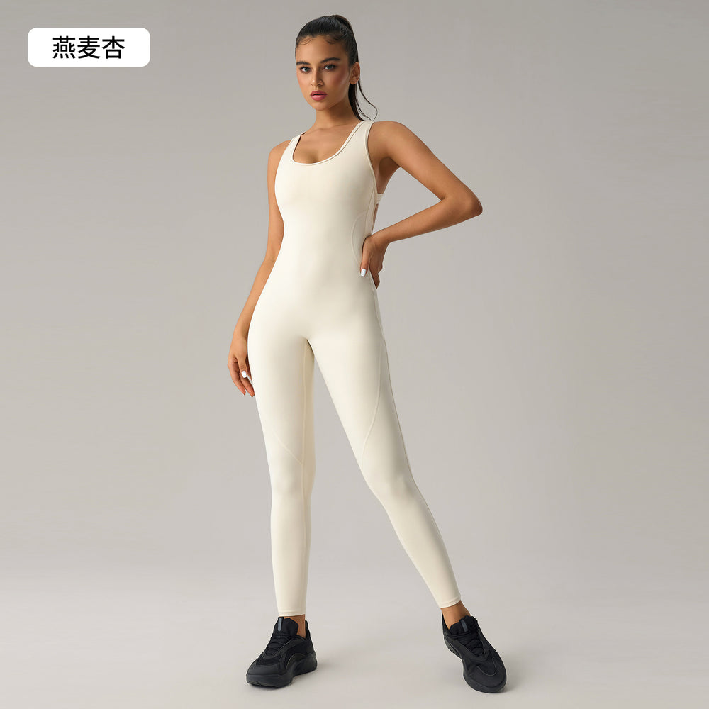 fashion nude back yoga jumpsuit with breast pad and elastic peach butt lifting yoga fitness pants dlt007