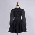 European and american style retro print beaded lantern sleeve top + a-line midi skirt two-piece set - high-end socialite look