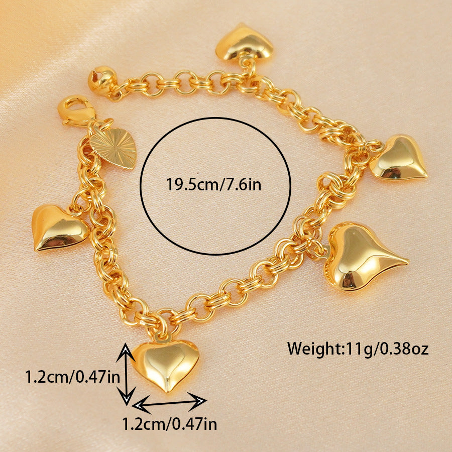 Women's 24k gold-plated copper bracelet - heart-shaped arabian style charm bracelet, everyday wear brass material