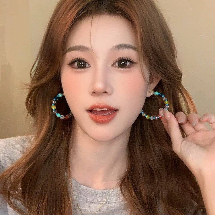 Dopamine beaded big hoop earrings - women's luxury, high-end, statement earrings - 2026 new, unique, and beautiful earrings
