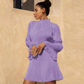 european and american cross-border women's spring new arrival: double-layer pleated bodycon round neck flared sleeve bodycon dress