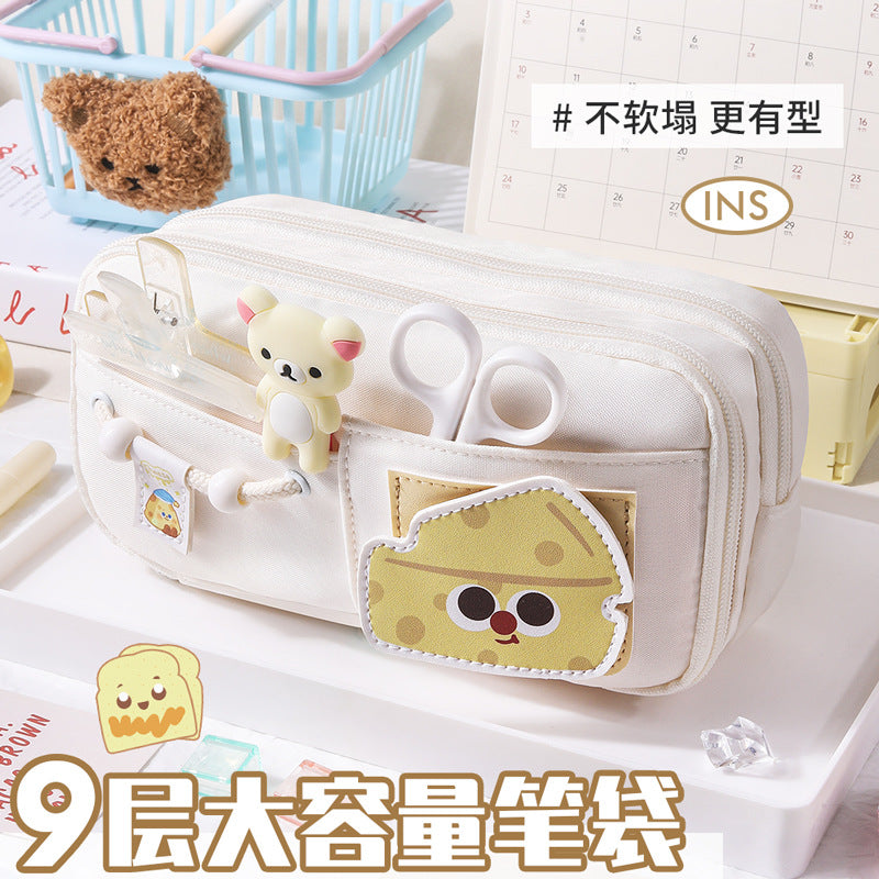 Large-capacity pencil case, new design sense Velcro stationery bag, niche high-end feeling milk huhu junior high school student stationery box