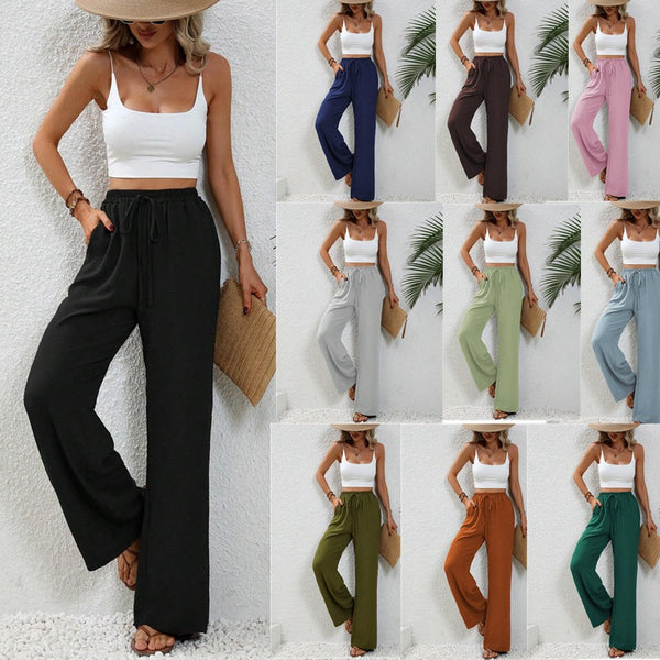 Tiktoktemu European and American women's clothing 2025 spring and summer new versatile solid color mopping wide-leg pants casual pants