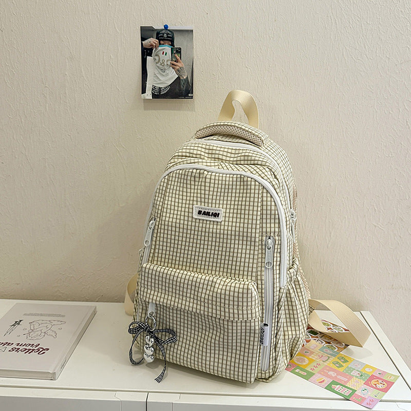 Spring outing high-looking plaid school bag for female junior high school students k-style ins style forest style easiest for match campus simple girl style double