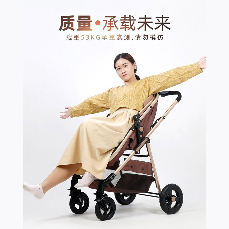 Baby stroller, lightweight, full-coverage, sit-down and lie-down mesh, breathable, one-click folding, high-view stroller with four wheels