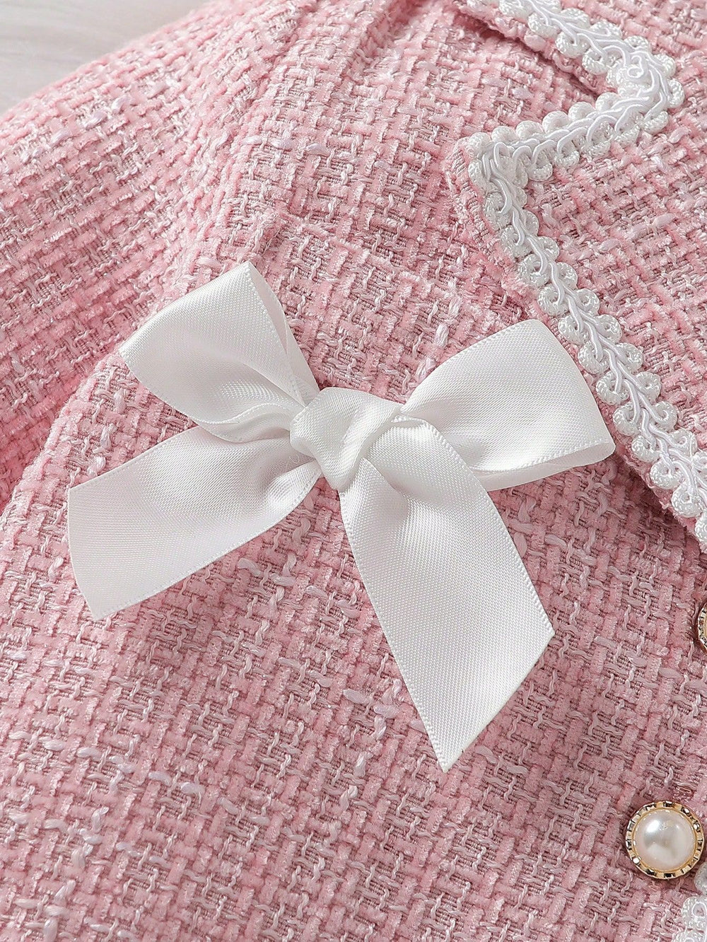 chic spring/autumn new korean style girls' tweed dress set - pink cute mini skirt two-piece outfit