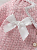 chic spring/autumn new korean style girls' tweed dress set - pink cute mini skirt two-piece outfit