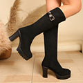 suede slimming look high-heeled fashion boots autumnew arrival thick heel plus size belt buckle retro boots for women