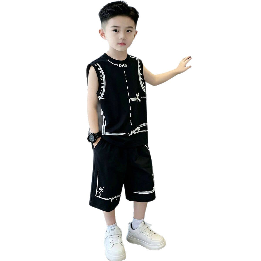 Kids' vest set:  new summer collection for boys - stylish sleeveless outfit for mid-to-large children, trendy two-piece summer set