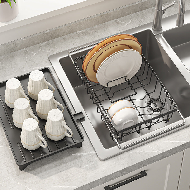 Sink Drain Basket Retractable Sink Dish Drain Rack Dish Storage Rack Kitchen Fruit and Vegetable Shelf