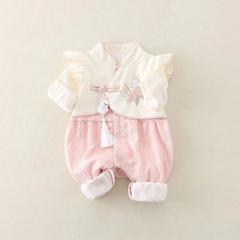 Newborn baby autumn outfit: girls' romper - perfect for full month, 100-day celebration, traditional chinese style, first birthday, chanel-inspired, outdoor wear, spring & autumn trendy style