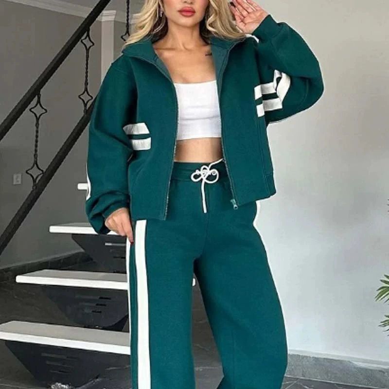 fashion color block two-piece set for women: autumn casual activewear collection - perfect for us & european cross-border e-commerce (, )