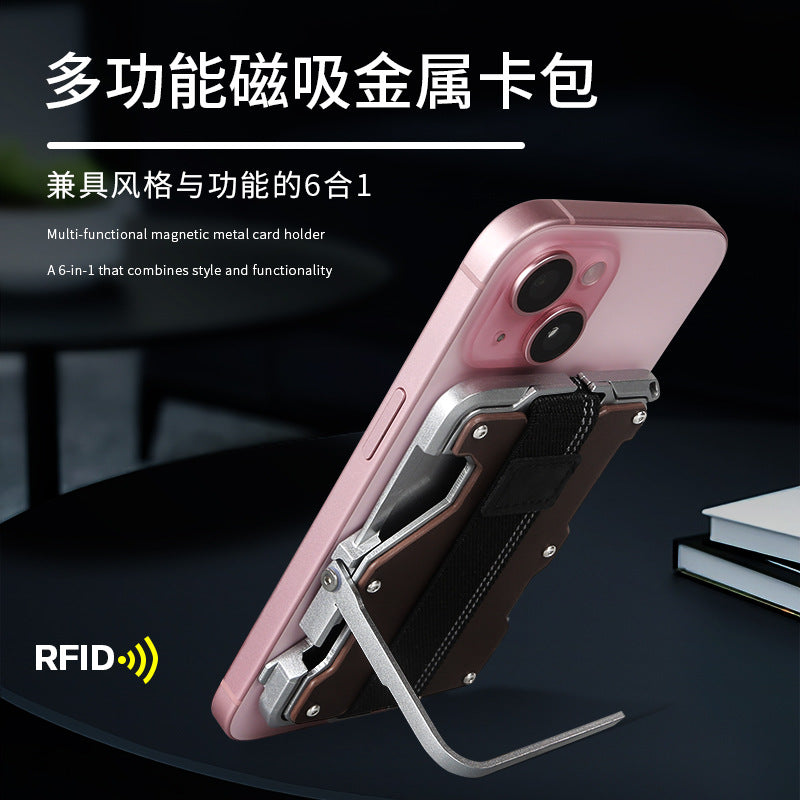 Applicable to Apple aluminum alloy card box, new AirTag rubber band metal card bag airtag flip magnetic card bag