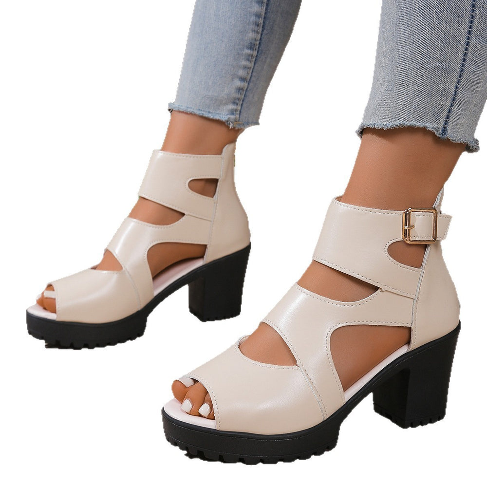 Exportplus size roman sandals women's summer new arrivalthick solewaterproof platform thick heel fish mouth sandals women's easiest for matchcut out sandals
