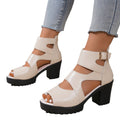 Exportplus size roman sandals women's summer new arrivalthick solewaterproof platform thick heel fish mouth sandals women's easiest for matchcut out sandals