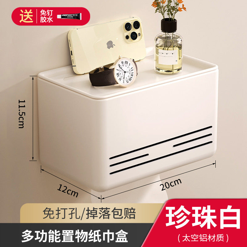 Bathroom tissue box holder, toilet paper dispenser, no-drill wall mount, roll paper holder