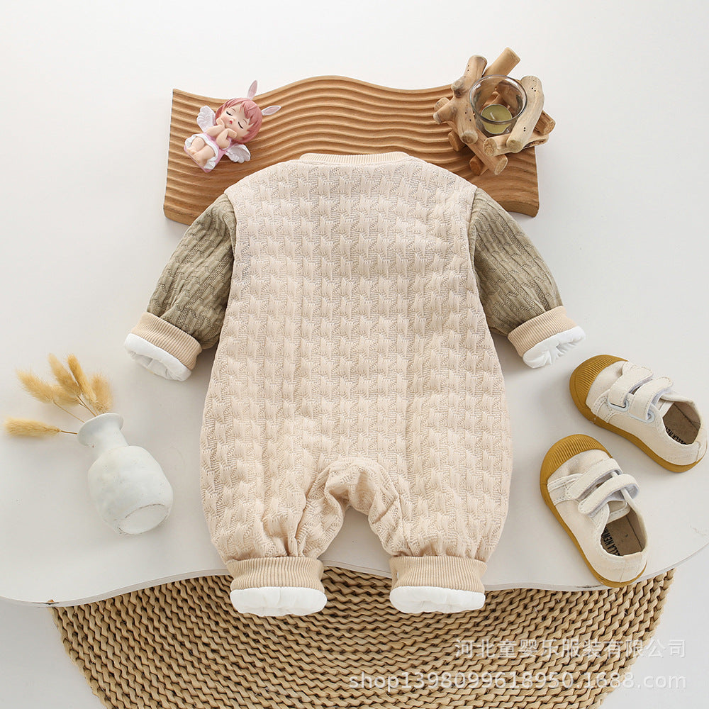 Newborn baby autumn/winter romper, full month baby lightweight cotton outfit, gentleman style korean fake two-piece lightweight cotton for baby boys