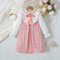 girldress sky blue pink grids pattern small fragrant lace shirt skirt french style children's skirt