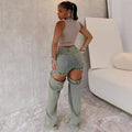 European and american style straight-leg jeans -  cross-border women's fashion streetwear vintage washed cutout wide-leg pants