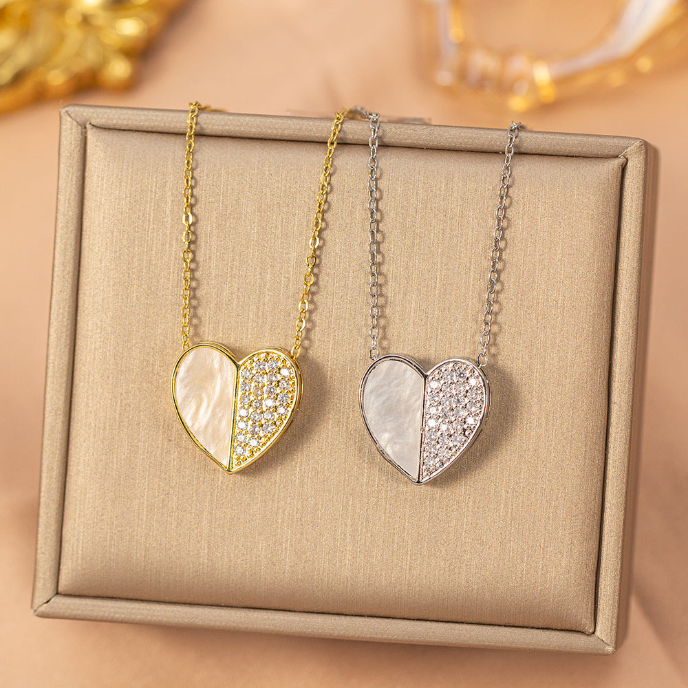 [titanium steel] fashionable and versatile love copper inlaid zirconium necklace for women, high-end inlaid niche simple clavicle chain accessories