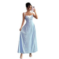 high-end, atmospheric summer dress: lace-trimmed, two-piece look, spaghetti strap maxi dress for women