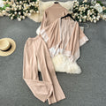 Fall and winterloose lazy style shawl cloak outwear high collar pullover knitting shirt sweatercasualloose pants three-piece set