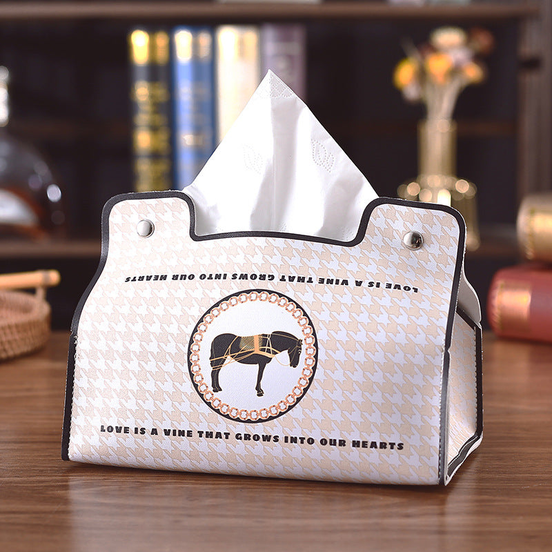 Nordic ins creative retro home tissue box light luxury fashion high-end car leather pumping paper box napkin paper box