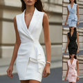 Shipped: new european and american cross-border solid color sleeveless blazer collar slimming dress