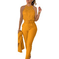 european and american cross-border women's fashion solid color criss-cross strap top and slim-fit casual pants two-piece set