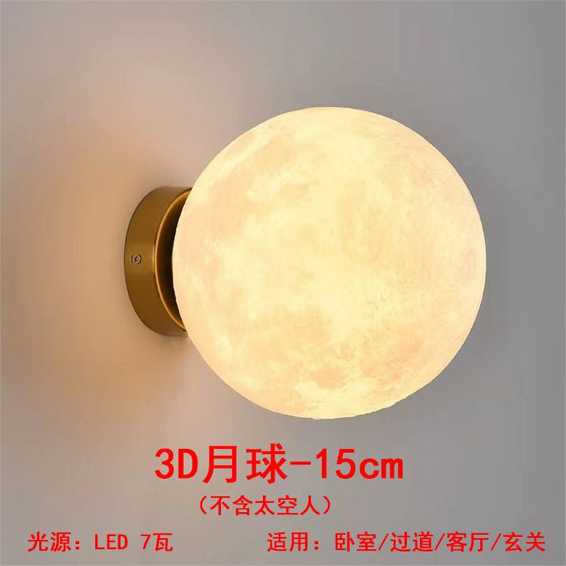 Nordic light luxury creative modern minimalist moon wall lamp astronaut kids room home bedroom bedside lamp