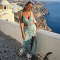 European and american style fashion print irregular top sexy camisole backless tie-up slit bodycon midi skirt set