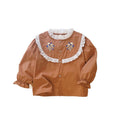 Girl pure cotton doll shirt girl fashion new arrival shirt  baby long sleeves bottomembroider round neck trendy