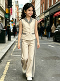 girl's suit lapel sleeveless vest side stripes wide-leg pants multi-color elegantkidstwo-piece set