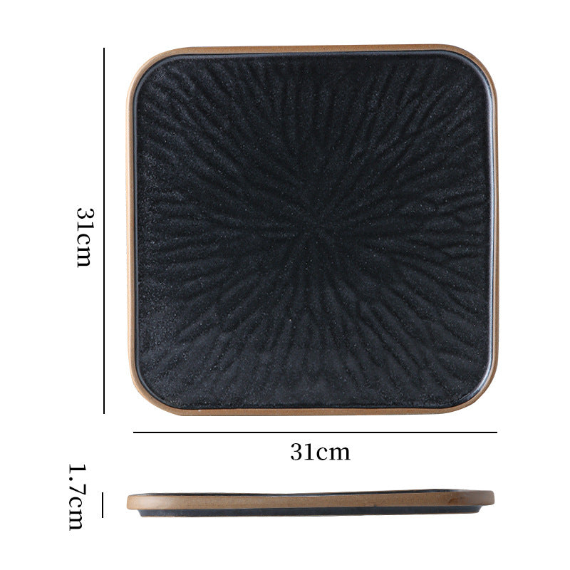 Vintage rustic ceramic steak plate - unique square plate with rim for home, restaurant, hotel, and dessert presentation