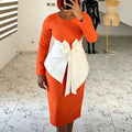 Autumnew arrivalcross-border patchworkcontrast colordress party silmbowslong sleeveshigh waist skirt dresses