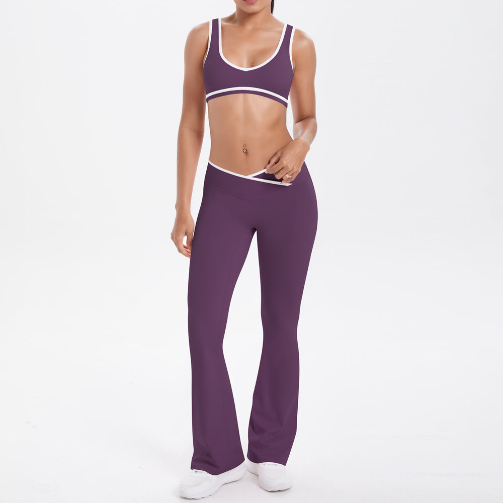 New arrival cross-border double-sided brushed contrast color tight breathable cross wide-leg yoga suit sports running fitness women