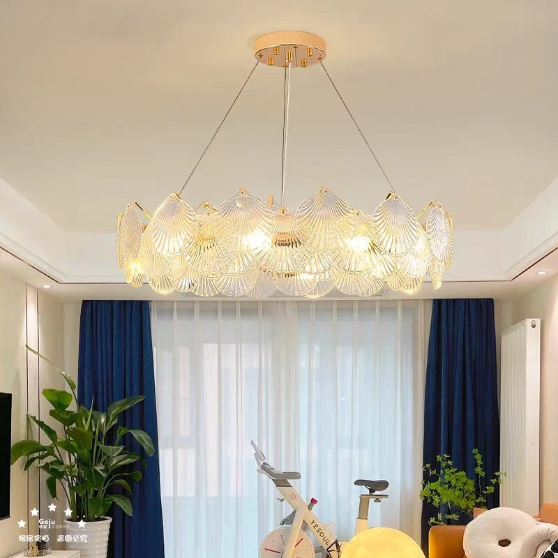 Cream light luxury shell chandelier crystal simple modern living room dining room bedroom creative lighting new French Internet celebrity