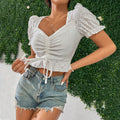 spring/summer new arrivals: cross-border women's sweet & minimalist v-neck cropped t-shirt with tie-waist and embroidered knit top