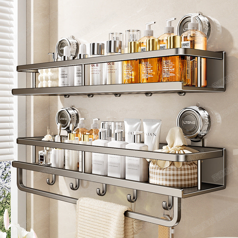 Space aluminum bathroom suction cup rack, wall-mounted non-punching bathroom towel rack, washstand, multi-functional storage