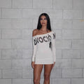 fashionnew arrival american pure desire stylish hot girl style niche styleletter slanted shoulder off-shoulder long-sleeved dress women's clothing
