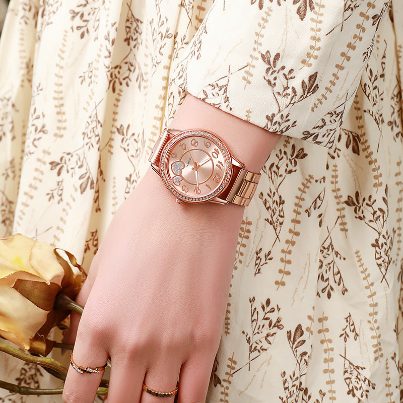 watch digital love elegant watch diamond-encrusted alloy steel strap women's quartz cross-border watch
