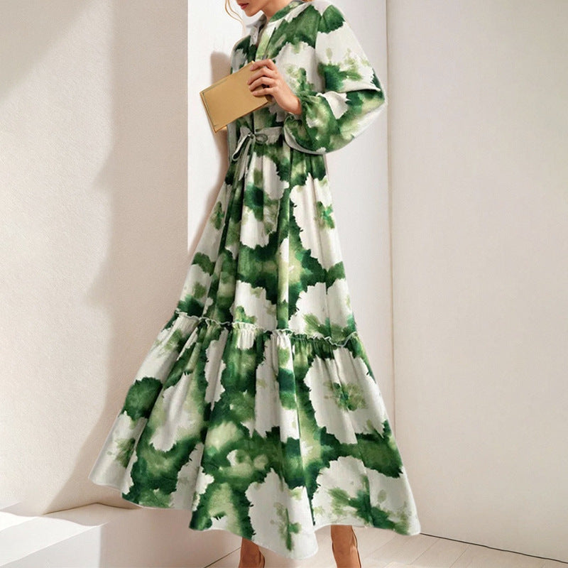 summer new women's clothing: cross-border  fashion - european & american style, trendy & unique printed dress, v-neck maxi dress