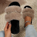 European style chain one-word flatsfleece-linedthick sole slippers women's indoor and outdoor winternew arrival cotton slippers one piece dropshipping women