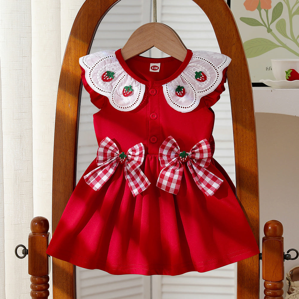 cross-border pastoral style ins-inspired baby & toddler cute strawberry collar bow princess dress - exclusively for cross-border e-commerce