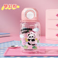 Cartoon panda kids water bottle, plastic cup, student food-grade double-drink straw cup with strap, portable water bottle, large capacity