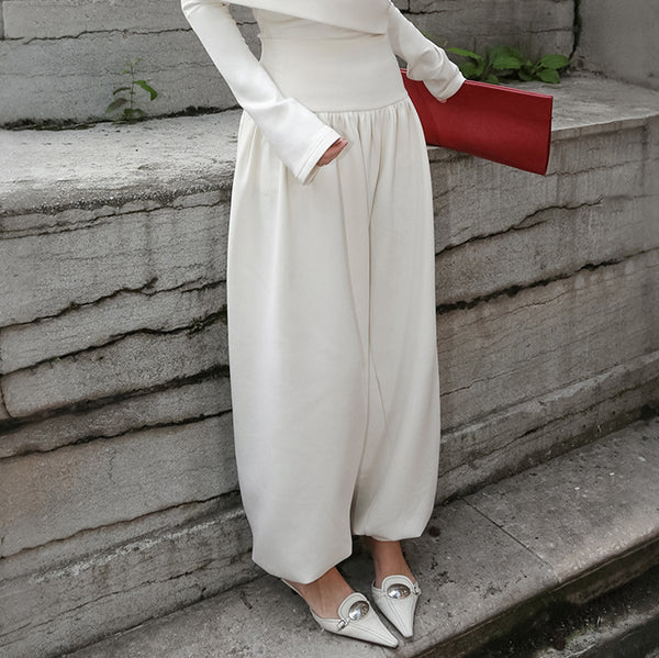Lazy wind high waist girdle slim white loose leggings women's white versatile loose casual trousers